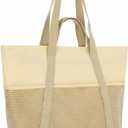 F-color Waterproof Beach Bags for Women - Machine Washable Travel Tote Bag with Zipper Cruise Swim Vacation Essentials (Medium, Beige (Light Yellow))