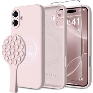for iPhone 16 Silicone Case Soft Protective Shockproof Magnetic Case Compatible MagSafe iPhone 16 6.1" Silicones Phone Case Black (Pink and White)