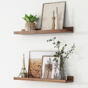 FLYJOE Picture Ledge Shelf, Floating Shelves Set of 2, 24 Inches Nursery Book Shelves for Toys Storage, Kids Bookshelf Wall Mounted for Living Room Bedroom Decor Books Photo Frames, Walnut