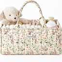 Blissful Diary Floral Diaper Caddy Organizer, Stylish Nursery Storage Basket, Diaper Bag,Gift for Baby Shower, Baby Registry Must Have, Newborn Essentials, Pastoral Daisy