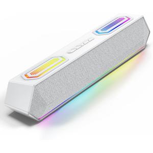 Deeyaple Computer Speakers, 40W Wireless Soundbar for Desktop PC with Bluetooth 5.3 & USB Audio,Software Custom EQ, Dynamic RGB Lighting, External Power Adapter Gaming Speakers, Laptop, Xbox (White)