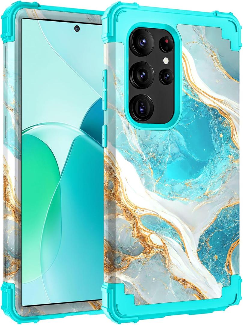 Hocase for Galaxy S24 Ultra Case, Shockproof Heavy Duty Hard Plastic+Soft Silicone Rubber Bumper Hybrid Dual-Layer Protective Case for Samsung Galaxy S24 Ultra 6.8" 2024 - Teal