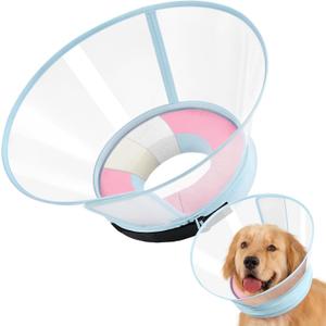 Sponge Core Dog Cone, Inflatable Dog Cone Collar Alternative, Dogs Donut Collar After Surgery, Soft Cone for Large Medium Small Dogs to Stop Licking, No Inflation Required, Clear View(Size 6, Pink) (Size 6(Neck: 15.8"- 18.0"))