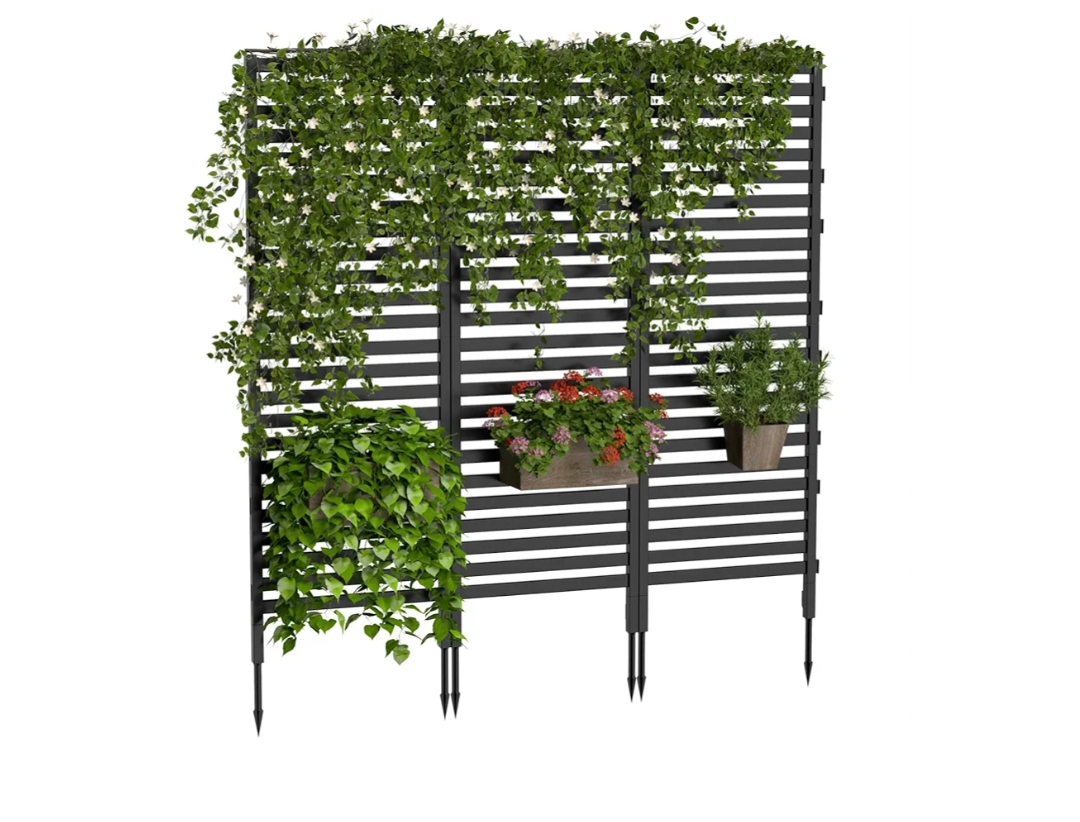 CADUKE Black Metal Outdoor Privacy Screen, Decorative Privacy Fence for Yard, Patio - Outdoor Divider, Garden Fence, Air Conditioner Fence, 12 Panels with 6 Stakes