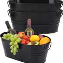 3 PCS 15.3 x 9 x 6 inches Black Metal Galvanized Tub with Handles, 3 Gallon Beverage Tubs for Parties, Large Ice Buckets for Beer, Wine, Cocktails & Outdoor Events