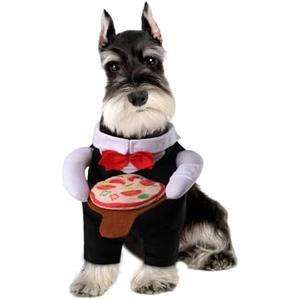 NACOCO Dog Halloween Waiter Costume - Pet Pizza Outfit Cute Funny Cosplay Clothes Apparel with Pizza Party Holiday for Small Medium and Large Dogs Cats(Black, S)