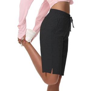 Women's 10" Cotton Bermuda Shorts - Jersey Long Sweat Knee Length Athletic Lounge Walking Summer Shorts with Zip Pocket (Medium, Black)