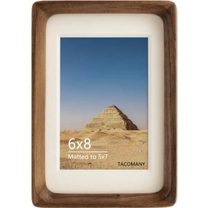 Natural Wood Photo Frames Inspired Tabletop Picture Frame with Mat, Vertical or Horizontal Display (Walnut, 6x8 Matted to 5x7)