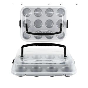 2-Pack Cupcake Pan with Lid, 12-Cup Nonstick Muffin Pan with Handle – Cupcake Carrier for Baking & Transporting, Perfect for Party, Holiday, Gathering