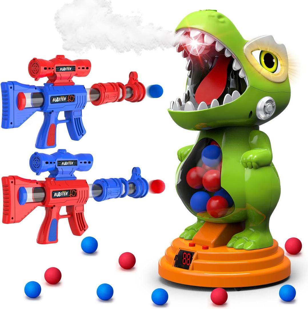 BAODLON Dinosaur Shooting Toys for Boys 4 5 6 7 8 Years Old, Movable Electronic Scoring Target Game with 2 Toy Gun, Spray & Light & Sound, 24 Foam Balls, Christmas Birthday Gift for Kids 3-5, 5-7