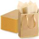 Yeaqee 24 Pack Metallic Paper Gift Bags with Handle and Tissue 9x7x3.1 Welcome Gift Thank You Bags for Wedding Father's Day Bridal Shower Groomsmen Birthday Party(Kraft, Gold)