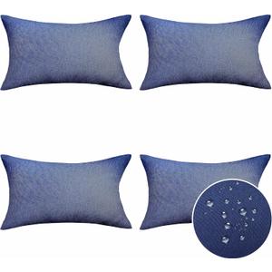 Home Brilliant Patio Pillows Outdoor Waterproof Linen Pillow Covers Rectangle Farmhouse Pillows for Bedroom Office Holidays, Pack of 4, 12inch x 20inch(30x50 cm), Dark Blue