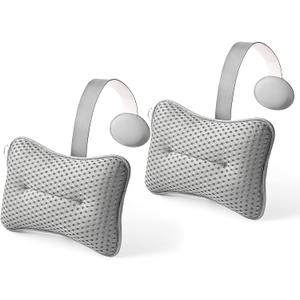 2-Pack Large Pillow for Hot Tub (Grey), Spa, and Chaise Lounge - Universal Headrest & Neck Support Cushion, Adjustable Height with Long Strap, Easy Drying with Hook (2-Pack)
