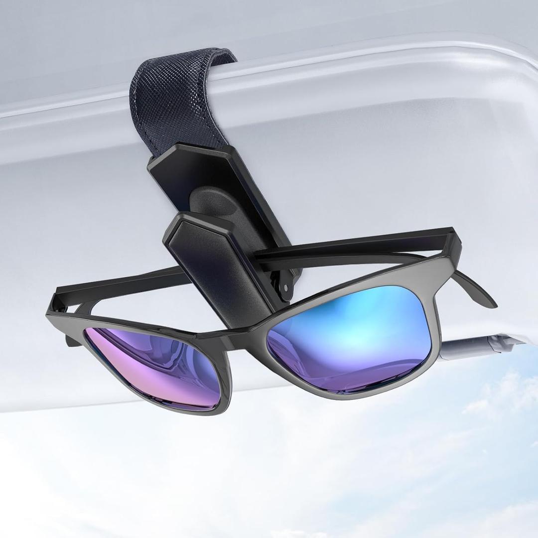 Veharvim Sunglass Holder for Car (One-Handed-Operation, Gentle & Secure Hold, Silicone Padded, Universal Fit, Metal Clip) Visor Sunglass Holder Clip,Visor Sunglass(Black, 1 Pack)