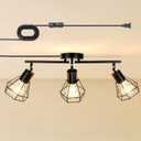 3-Light Plug-in Track Lighting with Rotatable Heads, Plug in Ceiling Light with 16.4ft Power Cord & Switch, LED Spotlight for Kitchen Cabinet Living Room Artwork, E26 Socket (Bulb Not Included)