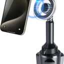 Phone Cup Holder for Car Mount Compatible with MagSafe, Quick Extension Long Arm and 360° Rotation, Fits 3"-4" Cup Holders - Stable & Secure for iPhone 12-17 Series, Not Charger