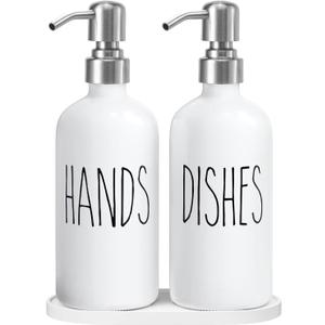 MOMEEMO Soap Dispenser for Kitchen Sink, White Soap Dispenser with Silver Metal Pump, Suitable for Kitchen Decor and Accessories. (White & Silver)