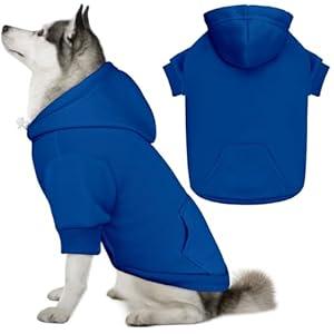 Dog Sweaters for Large Dogs Pet Sweater Solid Soft Brushed Fleece Dog Hoodie Clothes Pet Hoodie Sweatshirt with Pocket(Blue-XXL)