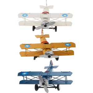 MAGICLULU 3Pcs Vintage Airplane Decor Small Biplane Plane Model Metal Aircraft Desktop Ornament 6.5 x 5.12 x 2.36Inch