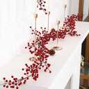 Christmas Red Berry Garland Artificial Burgundy Cranberry Xmas Tree Decor Holly Berry Garland for Winter Christmas Indoor Outdoor Home Fireplace Table Decorations(Large)-1PCS