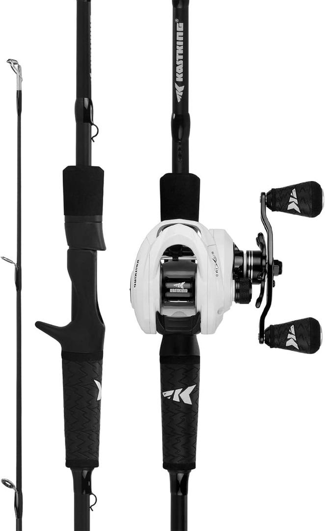 KastKing Crixus Fishing Rod and Reel Combo, High Performance Spinning & Baitcaster Combo, IM6 Graphite 2Pc Blanks, Zirconium Oxide Rings, SuperPolymer Handle, Lightweight Reel with Aluminum Spool, Cast-6'0" Medium- Right Handed-2pcs