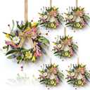 6 Pcs Small Spring Hanging Wreaths for Cabinets with Pink White Daisy Flower Mini Artificial Purple Wild Flower Summer Floral Candle Rings Wreath for Home Kitchen Front Door Window Porch Wall Wedding