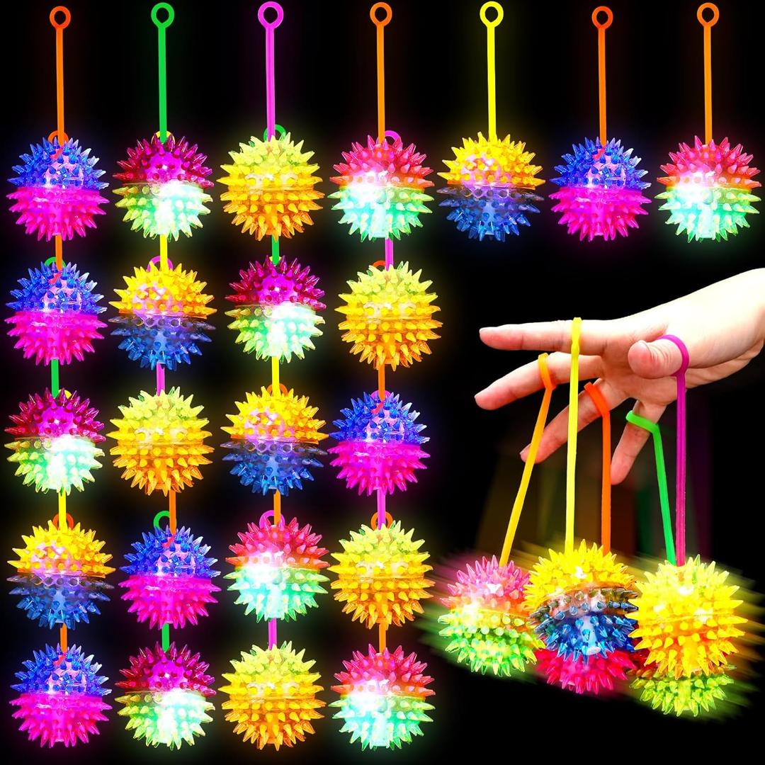 Wettarn 24 Pcs 2.6 Inch Bouncy Light up Ball for Kids LED Flashing Spiky Sensory Stress Balls Fidget Sensory Glow Toys Carnival Prizes Bulk School Halloween Christmas Party Favor (Massage Ball)