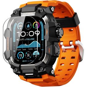 ULTIMAL Rugged Case with Band for Apple Watch 49mm,Compatible with Apple Watch Ultra 3/2/1, Military Grade Shockproof Bumper Cover for iWatch Tactical Band Men (49mm,Orange)