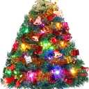 Mini Christmas Tree, 24"/60cm Tabletop Artificial Christmas Tree with Ornaments & LED String Lights, Small Desktop Xmas Tree with Tree Skirt for Room and Office (1ft 11in, Green)