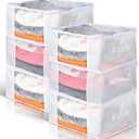 Sadnyy 6 Pcs Clear Storage Bags with Zippers Foldable Clothes Containers Case Plastic Organizer Large Sweater Storage Bins with Handles for Fabric Blanket Cloth Bedding(16 x 12 x 8 Inch, White)