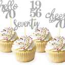 24 Pcs Glitter 70th Birthday Cupcake Toppers for Celebrating 70th Birthday Party Decorations for Seventy Years Old Birthday Party Supplies (Silver2)