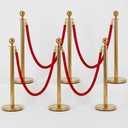 6 Packs Gold Stanchion Posts with 4 x Red VelvetRopes, 37.5" Stainless Steel Retractable Barrier Set, Crowd Control Barriers for Events, Parties, Museums, VIP Events, Queue Management