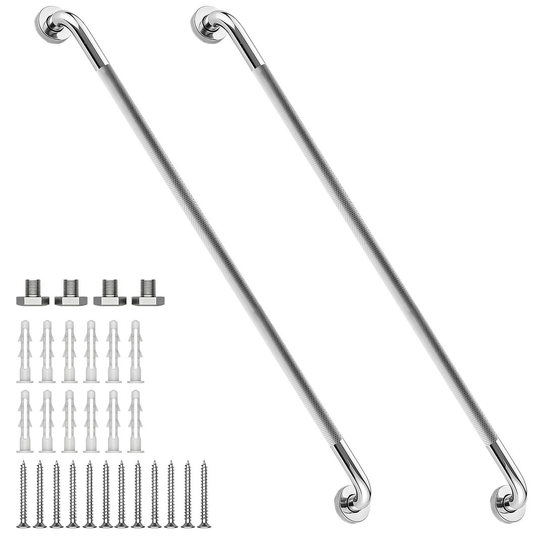 48 Inch Shower Grab Bar 1.25" Dia, 2 Pack Nickel Anti Slip Bathroom Grab Bar, 304 Stainless Steel Knurled Handicap Grab Bars, Safety Support Handrail,Bath Shower Handle for Elderly Injury Senior