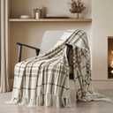 EverGrace Plaid Chenille Throw Blanket for Couch, Super Soft Cozy Decorative Farmhouse Plaid Throw with Tassels, Lightweight Chenille Knit Throw for Bed Sofa Gift Home Decor, Beige 50x60