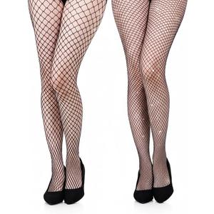 hoyuwak 2 pairs of Sparkly Tights for Women - Glitter Fishnet Stockings with Rhinestones, High Waist Shimmer Mesh Tights for Party, Halloween, Dance (Large & Middle Mesh)