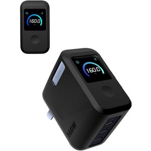 Case for Anker Prime Charger160W 3Ports Smart Display, WUNIAK Soft Silicone Protective Portable Scratch Shock Resistant Shell,Protective Case for Anker Prime Charger 160W,Black