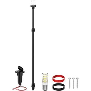 Boat Stern Light Anchor Light, 28"-48" Telescoping Pole Boat Lights LED with Base & Extra Bulb, Waterproof 3NM 360 All Round Marine Navigation Lights for Boats LED for Pontoon, Fishing, Bass Boats