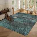 Washable Area Rug - 1/6 Thick - Stain & Water Resistant Non-Slip - Resistant Rug for Living Room, Bedroom, Nursery, Pet & Child Friendly, Vintage Charm Area Rugs (Green, 6' x 9') (6' x 9' (Rectangular), Depth-green)