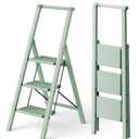 HillhutApex Aluminum 3 Step Ladder, Step Stool Foldable Ladder(Pale Green)