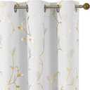 BUHUA Blackout Curtains Gold Foil Print Flower Vine Grommet Drapes, Room Darkening Thermal Insulated Curtains, Noise Reducing Blackout Curtain for Bedroom, Beige, 38Wx84L, 2 Panels