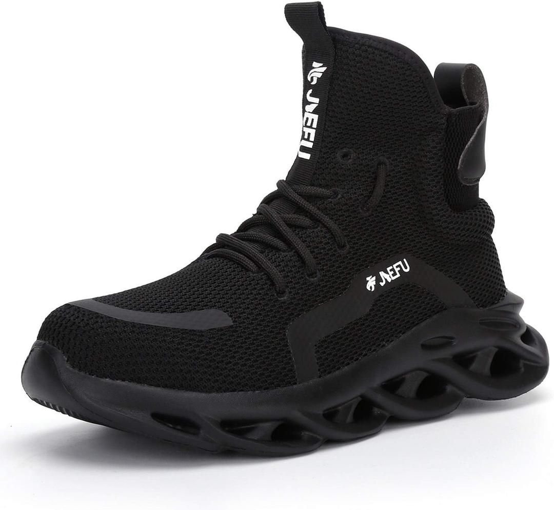 XUNRUO Work Safety Boots for Men and Women Steel Toe Lightweight Breathable Pull on Construction Boots (12.5 Women/11 Men, Black)