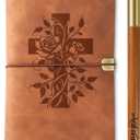 Christian Gifts Journal Notebook with Pen, Blessed Gifts, Religious Gifts for Men & Women, Refillable Sketchbook, Travel Diary, Lined Planner, 7x5 Inches, Brown