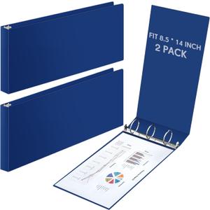 2 Pcs 8.5'' x 14'' Landscape 3 Ring Legal Size Binders 2 Inch Round Ring Binders Heavy Duty Economy Holds 8.5 '' x 14'' Paper for Artwork Blueprints, Office, Home, Work Places (Blue)