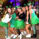 3 Piece Tulle Tutu Costume Set for Women Include Striped Knee Socks, 3 Layered Tulle Tutu Skirt, Pom Pom Headband (Adult, Green)