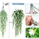 SJL 4pcs Fake Hanging Plants Realistic Artificial Outdoor Flowers Hanging Greenery Artificial Ivy Vine Leaves Faux Green Plastic Plants Greenery Flowers Green Leaf Decor for Wall Home (White)