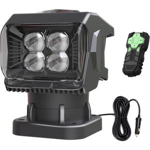 Remote Control LED Spotlight for Truck Search Light 50W Off-Road Light | 360°Automatic Searchlights Waterproof, for Offroad Hunting Camping, Go Outdoor Spot Lights 12V/24V, 5 Strong Magnets Built-in