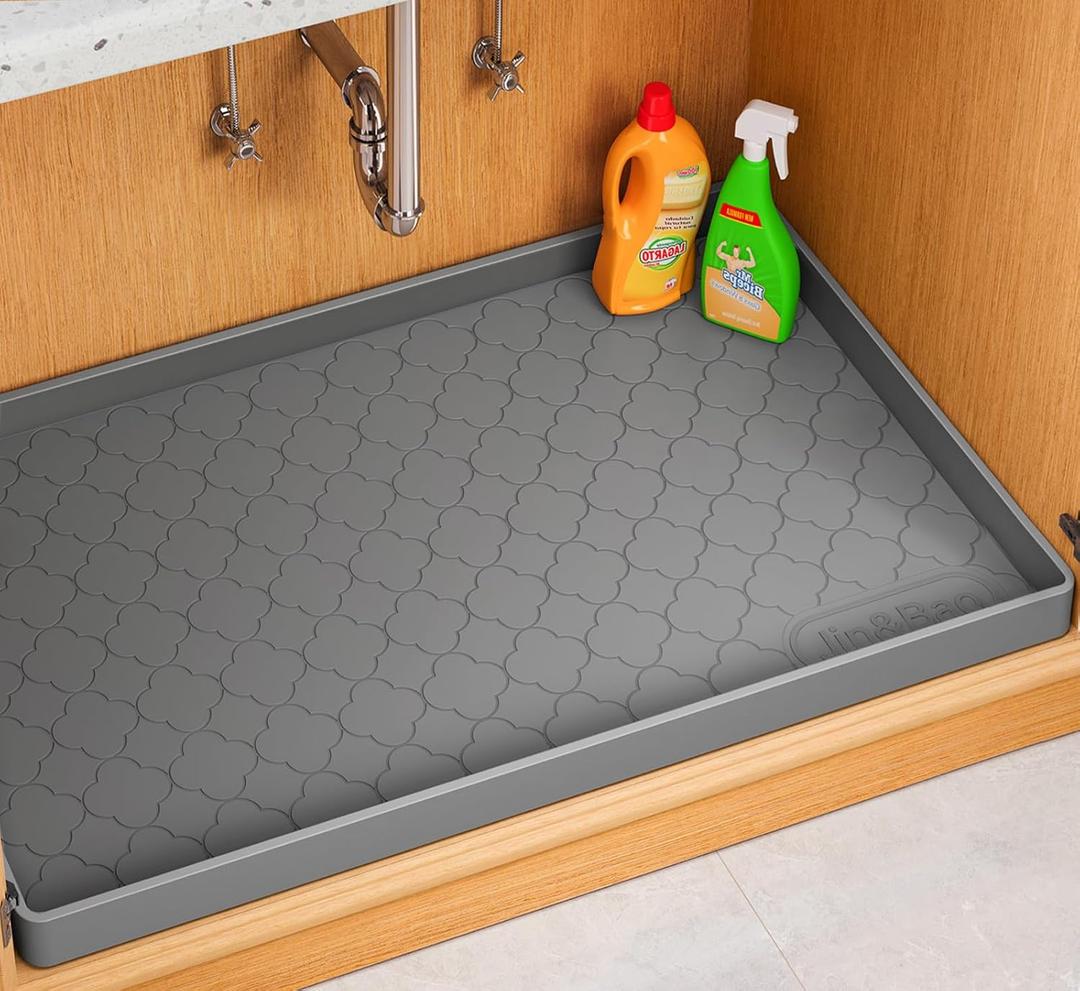Jin&Bao Waterproof Under Sink Mat 34" x 22", Thick Silicone Mat Cabinet Protector for Kitchen and Bathroom, Shelf Liner, Home Organizer and Storage, Multipurpose Tray for Gadgets and Essentials (Dark Gray)