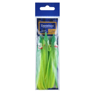 Danielson 4.5" Rigged Squid Bait, Green Chartreuse, 5Pk, Saltwater Trolling