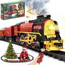 Christmas Train Set for around under The Tree, Electric Christmas Tree Train with Remote Sound Smoke Light, Steam Locomotive Xmas Christmas Train Toy Gift for Kids Boy Girl, Glowing Passenger Carriage