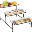 3 Tier Serving Tray for Party, 14"x7" Tiered Serving Platters with Steel Display Stand for Sevring Food,Cookies,Veggie, Dessert,Fruit, Black
